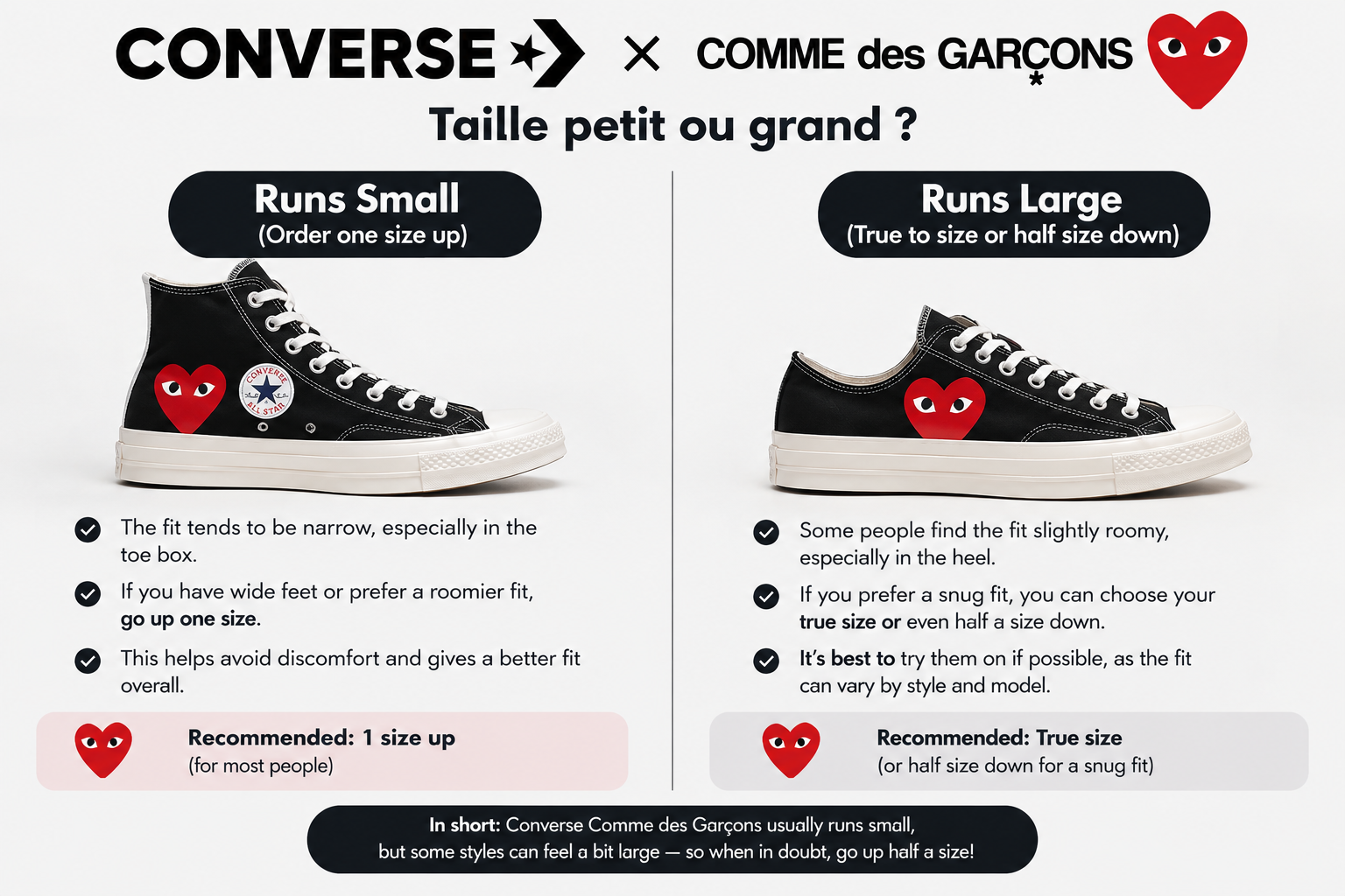 Converse comme des garçons taille petit ou grand